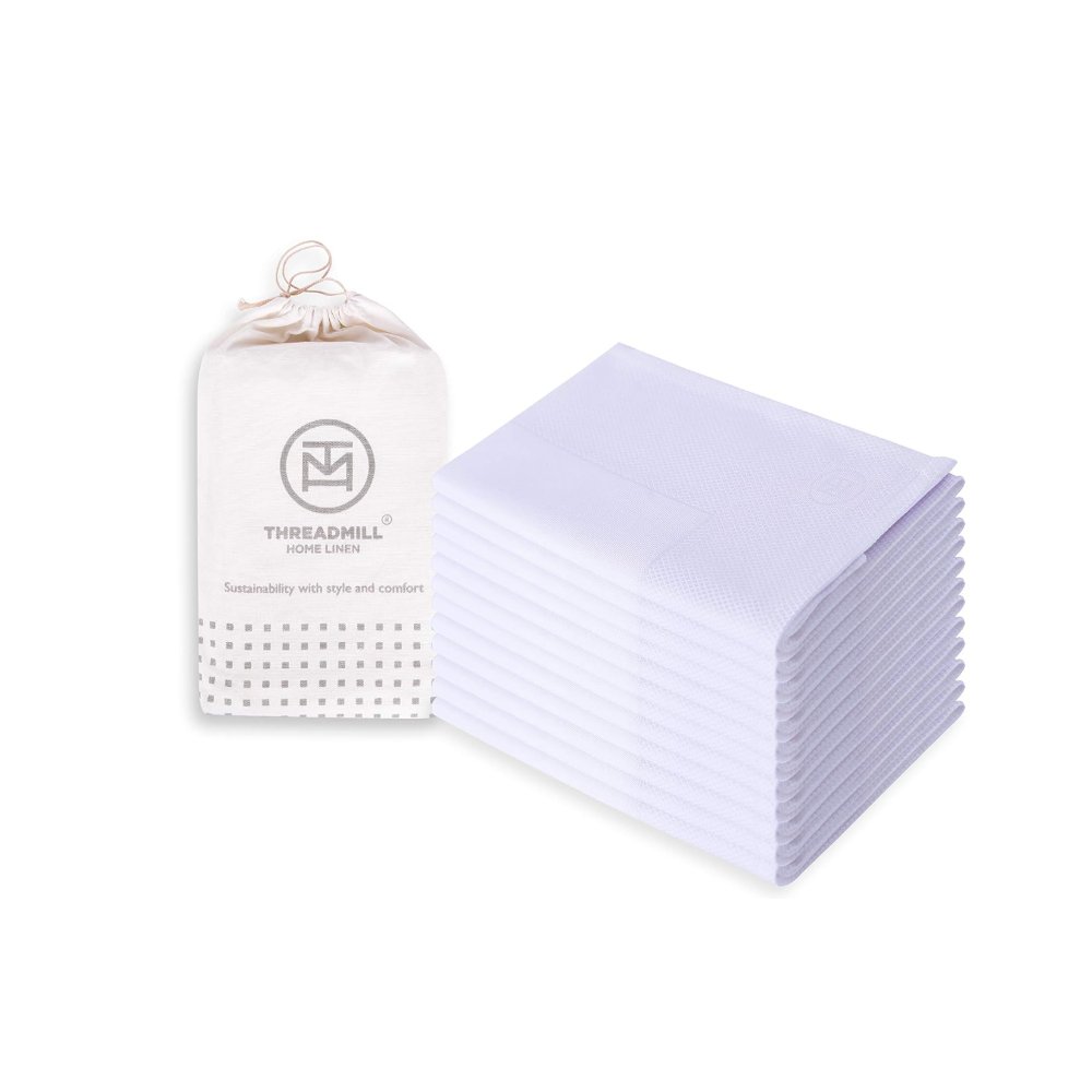Threadmill White Cloth Napkins Set of 12 Cotton